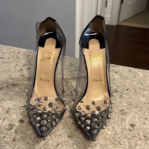 100% authentic Christian louboutin spiked heels, 37 1/2, black and clear